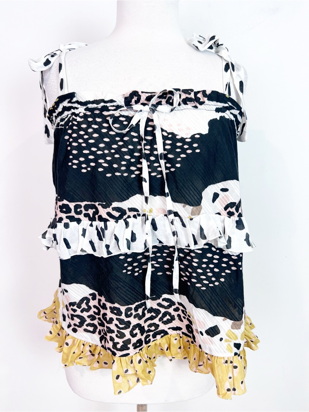 CONDITIONS APPLY ANTHROPOLOGIE BROWN WHITE ANIMAL PATTERN TANK TOP SZ SMALL NWT